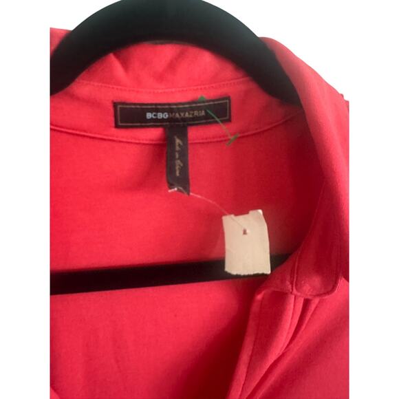 BCBG Max Azria Women's Red Collared Wrap Dress 3/4 Sleeve Stretchy Midi Size 12 - Picture 5 of 11